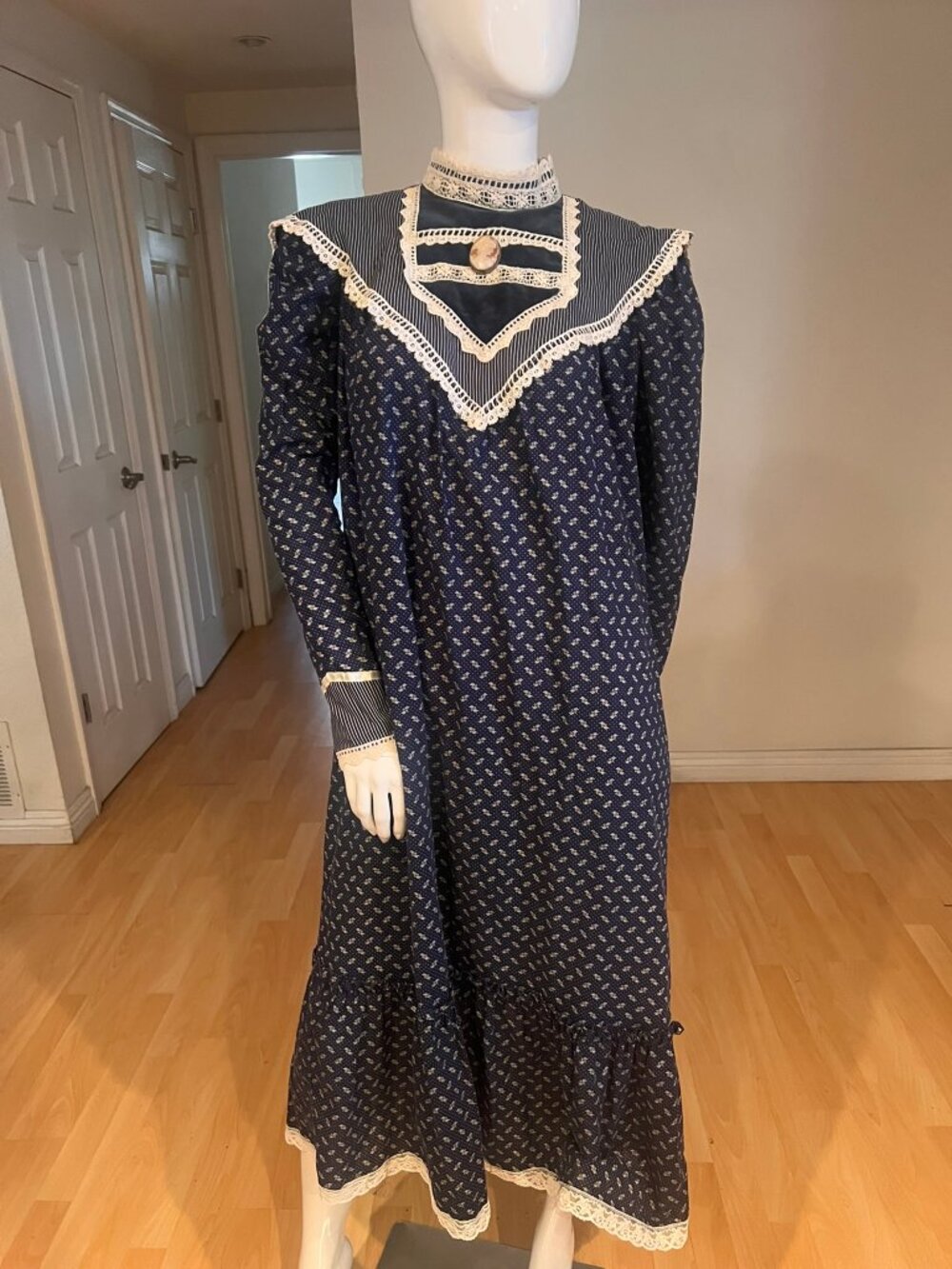 70'S SCOTT McCLINTOCK GUNNE SAX PRARIE CALICO DRESS HIGH NECK SZ XL / 16 - Picture 2 of 9